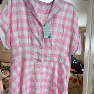 Women's Pink Gingham Midi Dress